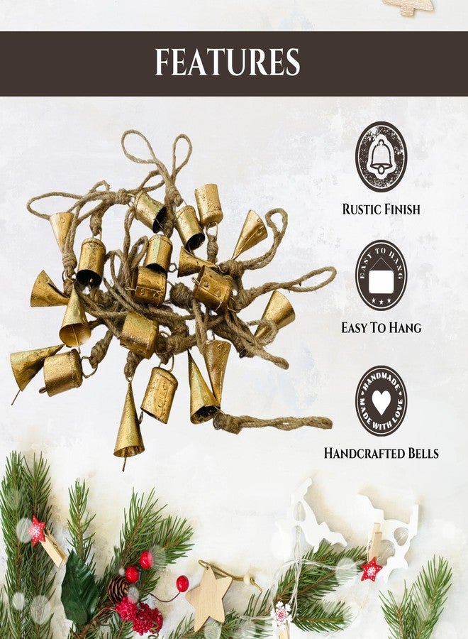 Mie Creations Set of 20 Rustic Vintage Tin Bells, Handmade Christmas Bells on Jute Rope, Decorative Christmas Tree Ornaments, 2inch Jingle Bells for Crafts, Metal Hanging Wreath Cowbells- Antique Gold - Image 5